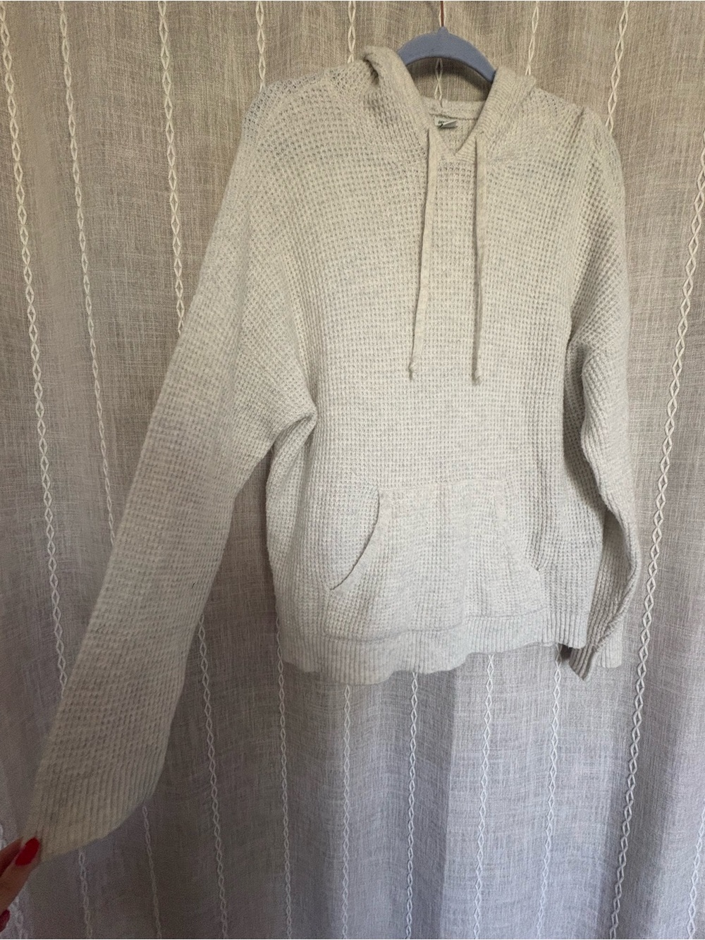Cozy Waffle Knit Hooded Pullover in Cream/White